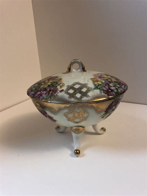 Signed 1084 Lefton China Hand Painted Reg Us Victorian Candy Dish