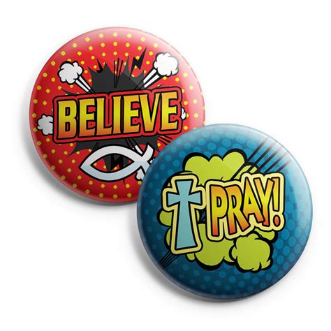 Christian Pinback Buttons Faith Super Power Badge 10 Pack Large