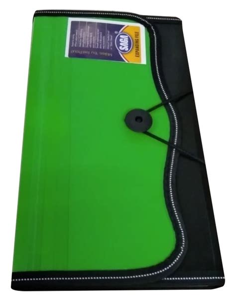 Button Closure Black And Green Expandable File Folder For Office