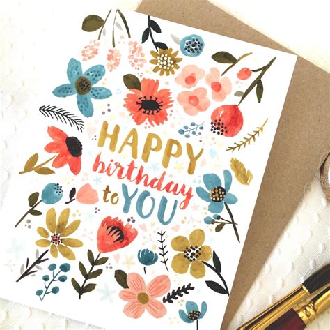 Pretty Birthday Card Happy Birthday Card Watercolor Flower Etsy