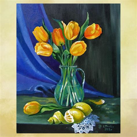 Oil Painting Yellow Tulips Still Life Original Oil Painting