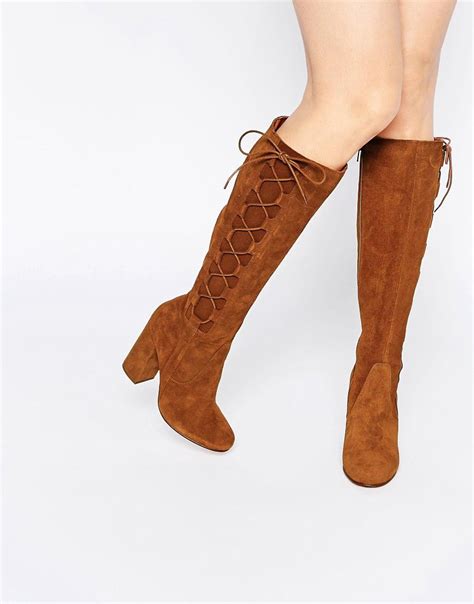 River Island Suede Lace Side Knee High Boot At Asos Com Kniehohe
