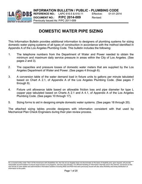 Domestic Water Pipe Sizing
