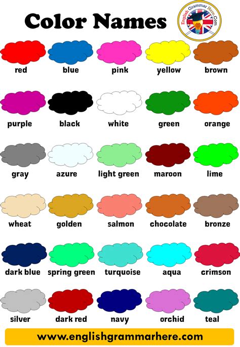 Color Name List List Of Colors English Grammar Here 61c