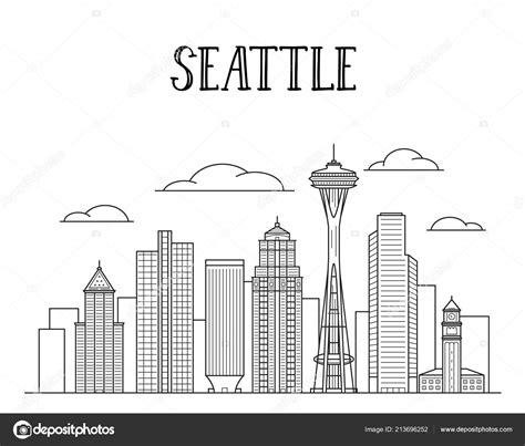 Seattle Skyline Drawing Outline