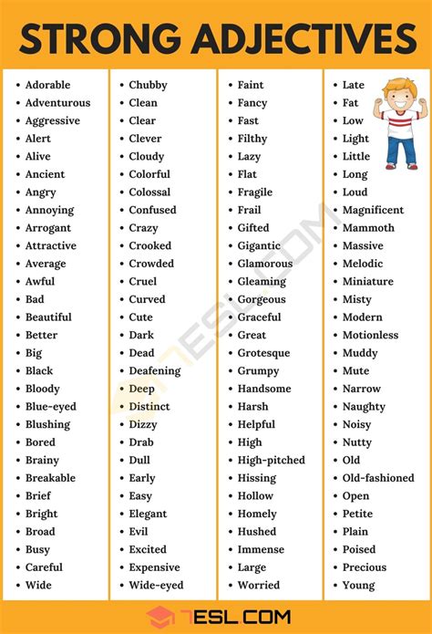 Strong Adjectives List Of 150 Strong Adjectives In English • 7esl