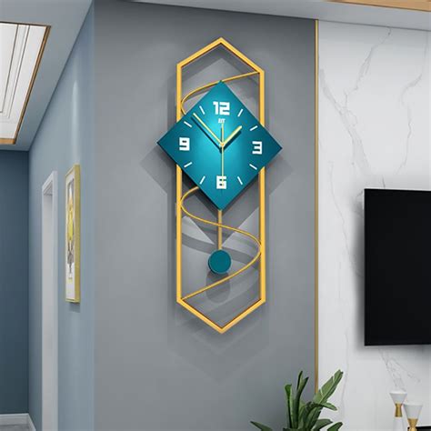 Geometric Decorative Woodandmetal Wall Clock With Pendulum Homary