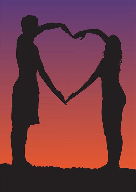 Happy Valentines Day Illustration Romantic Silhouette Of Loving Couple