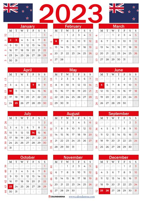 New Zealand 2023 Calendar With Holidays Printable