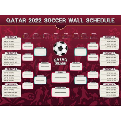 Qatar 2022 World Soccer Game Wall Chart Schedule Poster Soccer Matches