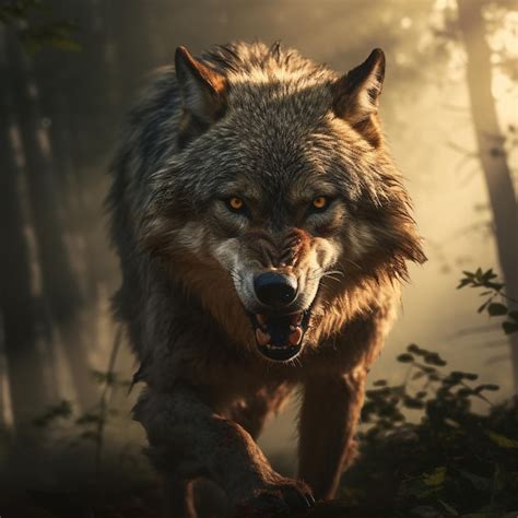 Premium Photo Angry Wolf In The Forest Picture