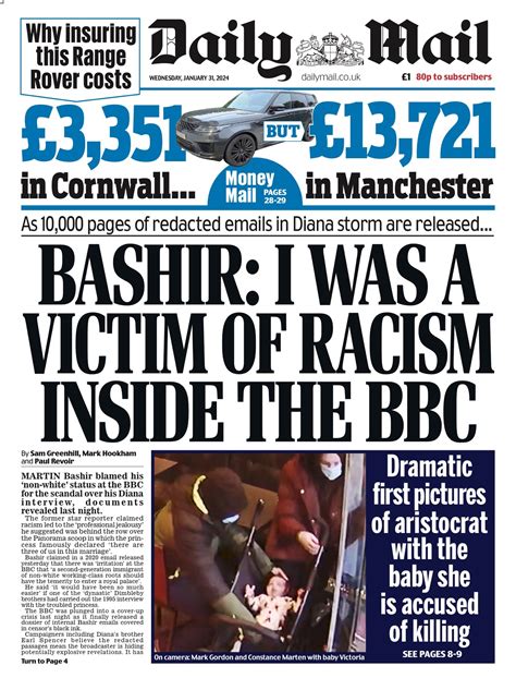 Daily Mail Front Page St Of January Tomorrow S Papers Today