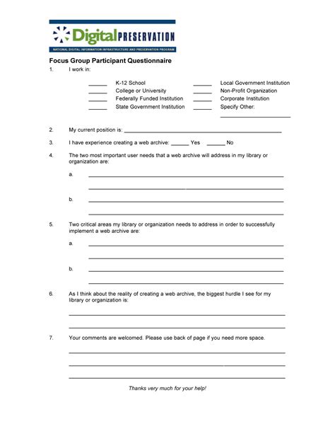 Focus Group Participant Questionnaire Page 1 Digital Library