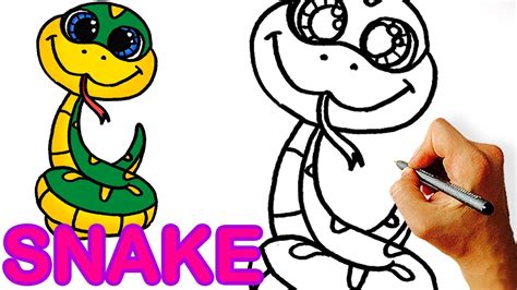 Add on a cute smile to your giraffe. Very Easy! How to Draw Cute Cartoon Snake. Art for Kids! - YouTube
