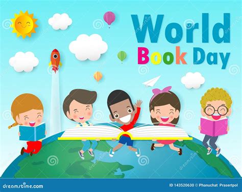 World Book Day Kid Reading Books Education Concept Happy Book Day