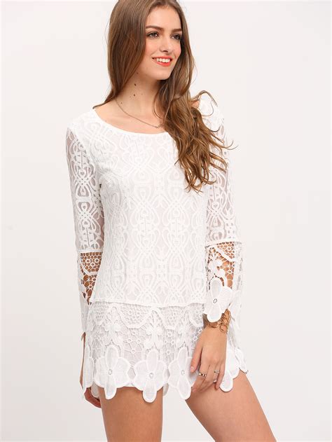 White Long Sleeve Crochet Lace Dressfor Women Romwe