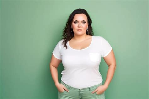 premium ai image smiling curvy woman looking at camera standing against green background