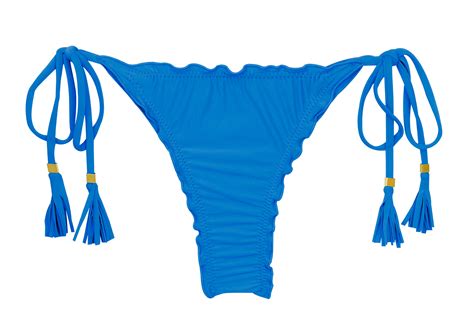 Blue Scrunch Thong Bikini Bottom With Wavy Edges Bottom Uv Enseada