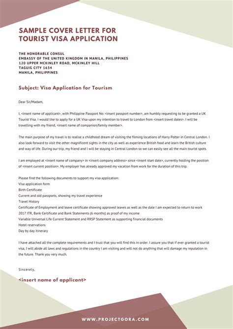 Covering Letter Format For Tourist Visa Application Singapore Cover