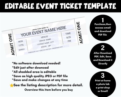 Editable Event Ticket Template Event Tickets Printable Event Ticket