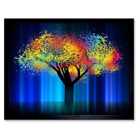 Painting Illustration Rainbow Splash Tree Colourful 12x16 Inch Framed