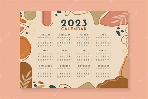 Plantilla De Calendario De Pared 2023 Dibujada A Mano Vector Premium