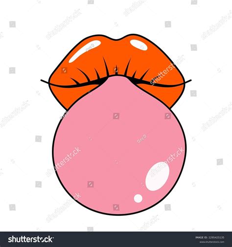 Female Lips Blowing Pink Bubble Gum Stock Vector Royalty Free