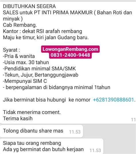 0 ratings0% found this document useful (0 votes). Lowongan Kerja Sales PT Inti Prima Makmur Rembang