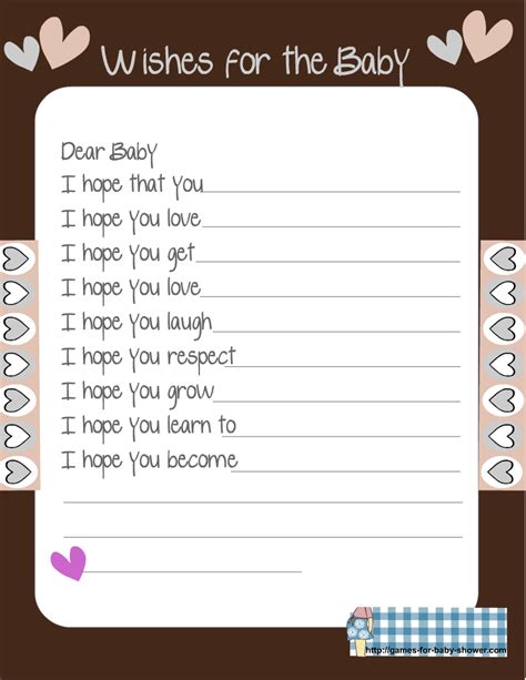 Free Printable Baby Shower Wishes For The Baby Game