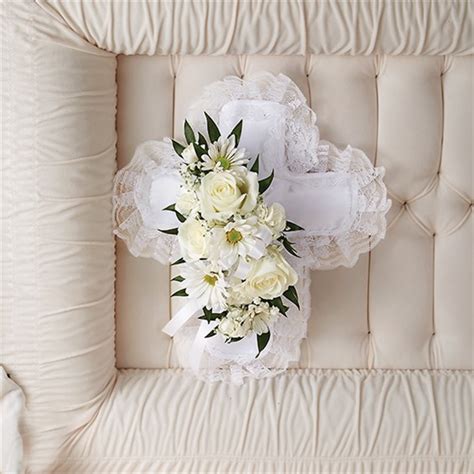 White Satin Cross Casket Pillow Long Beach Ca