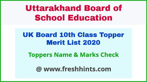 Uttarakhand Board 10th Class Topper List 2020 Freshhintscom
