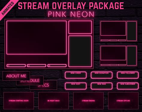 Pink Neon Twitch Overlay Package Minimal Pink Neon Twitch Etsy In