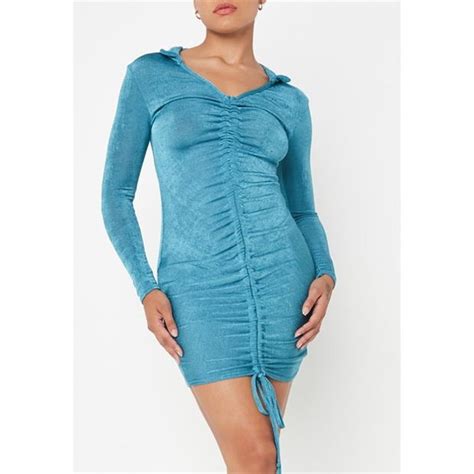 Missguided Ruched Front Slinky Shirt Dress Blue Sportsdirect Com