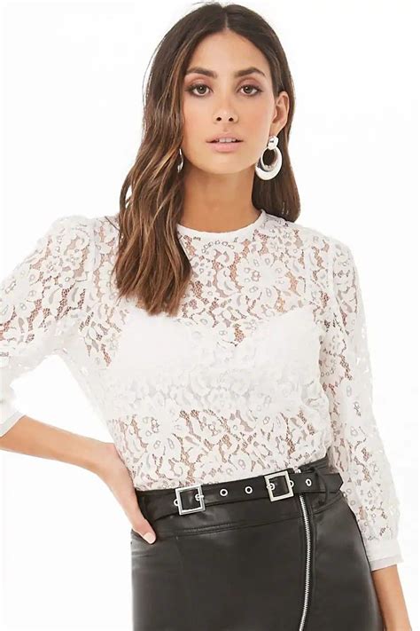 With Cami Cream Lace Top Sheer Lace Top White Lace Minimalist Outfit