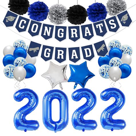 Buy Blue Graduation Party Decorations 2022 Large Congrats Grad Banner