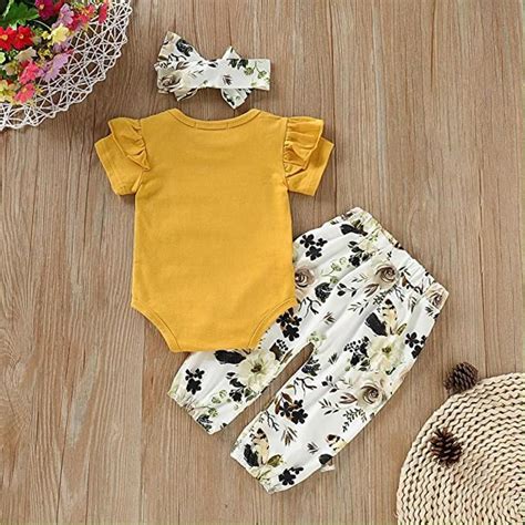 3pcs Infant Toddler Baby Girl Clothes Ruffle Romper Bodysuit Floral