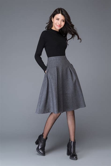 Gray Skirt Wool Skirt Grey Skirt Midi Skirt Grey Wool