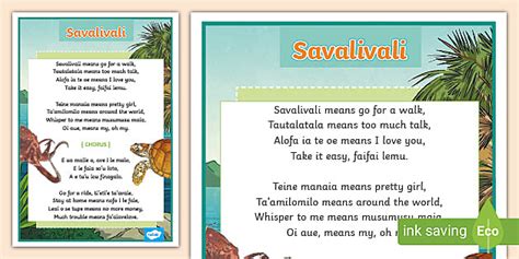 Samoan Language Song Poster Savalivali Twinkl