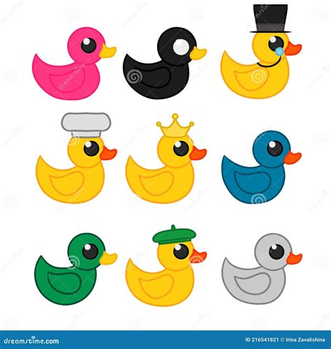 Set Of Different Rubber Ducks Isolated On A White Background Pink