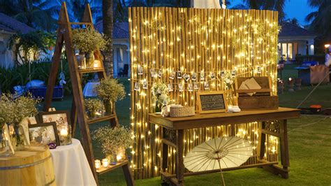 A Gorgeous Set Up Using A Bamboo Backdrop And Twinkling Fairy Ligh… Wedding Backdrop Lights