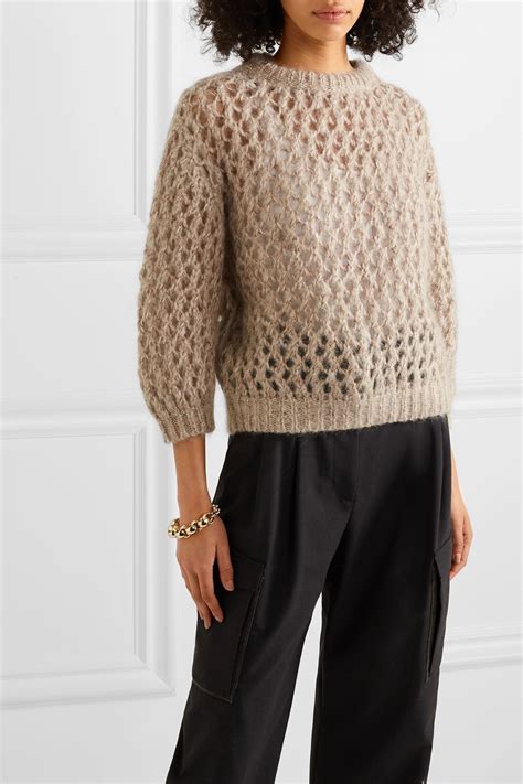 beige metallic open knit sweater brunello cucinelli net a porter Вязанные свитера Вязаные