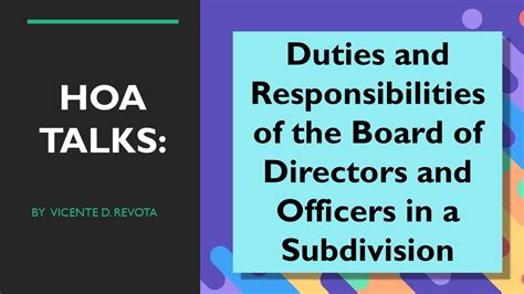 Hoa Talks Other Duties And Responsibilities Of Board Of Directors And Officers In The