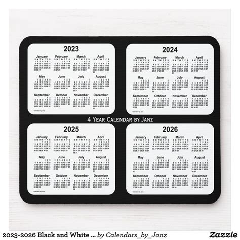 2023 2026 Black And White 4 Year Calendar By Janz Mouse Pad Zazzle