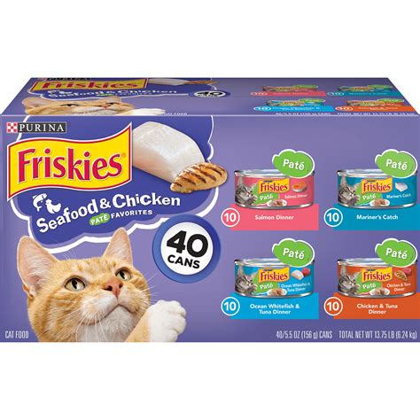 Best wet cat food overall: (40 Pack) Friskies Pate Wet Cat Food Variety Pack Seafood ...