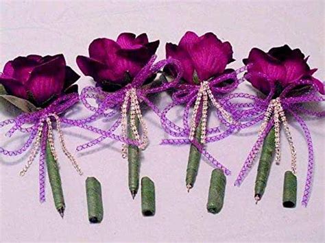 4 rhinestone purple silk flower pens rhinestones wedding rhinestone flower pen