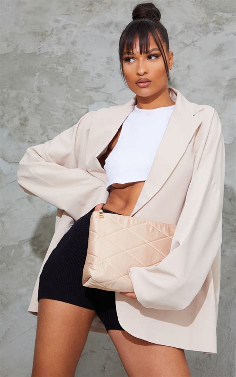 Nude Satin Quilted Oversized Clutch Prettylittlething