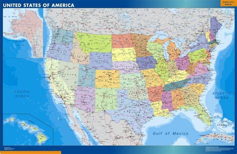 Mapa De Estados Unidos Político De Carreteras Para Pared