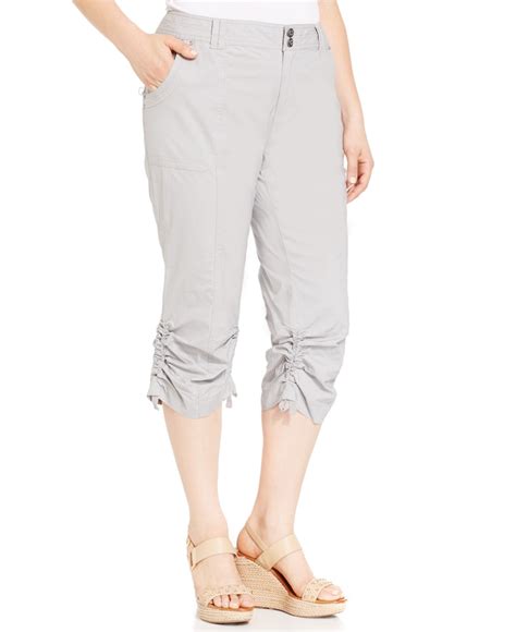 Inc International Concepts Curvy Fit Ruched Capri Pants In Gray Sky