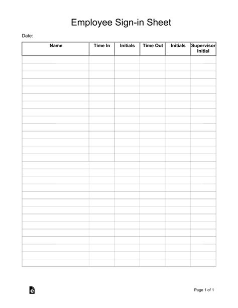 Free Employee Sign In Sheet Template Pdf Word Eforms