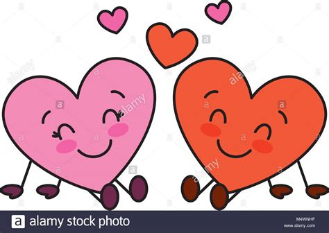 Cute Hearts Couple Sitting Cartoon Love Relationship Stock